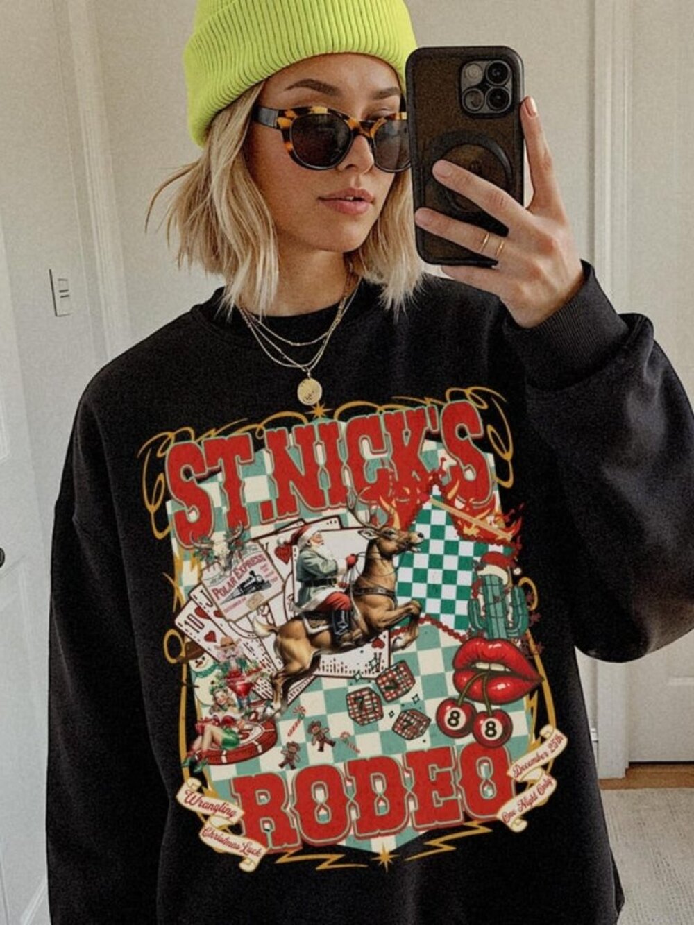 St Nicks Rodeo Sweater, Western Christmas Cowgirl Graphic